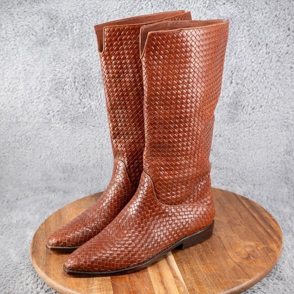 Cole Haan Boots Tobacco Brown 5.5 B Leather Basket Weave Made in Brazil READ - Picture 3 of 10